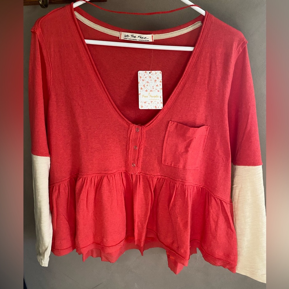 We The Free, Free People Coral 3 Quarter Length Sleeve Top